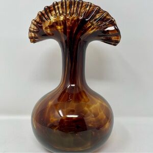 Italian handblown Mid Century TORTOISE SHELL 9" Vase with original sticker